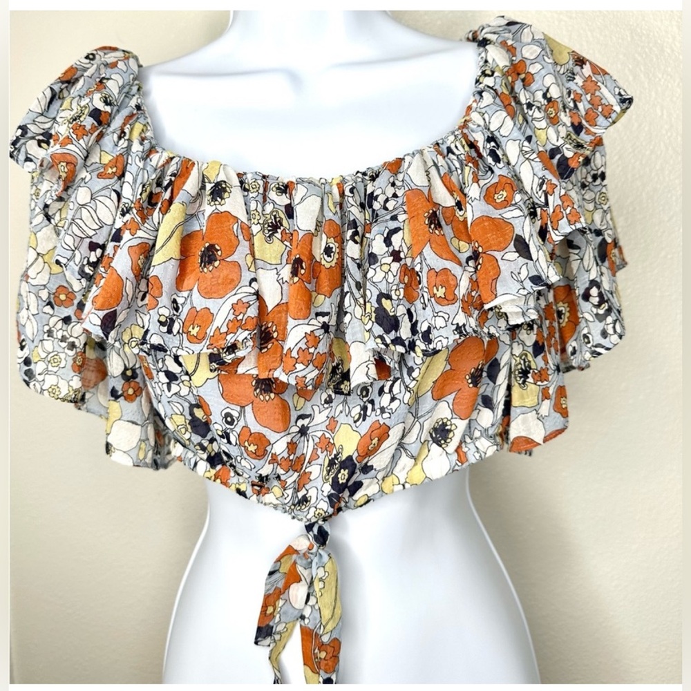 Alexis Multicolor Floral Off-Shoulder Adona Crop Top Sz. Medium - Picture 3 of 5